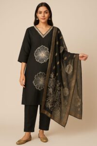 Black Palazzo Suit with Flower Print