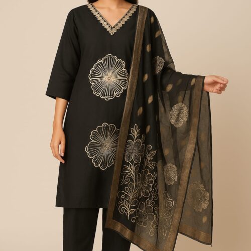 Black Palazzo Suit with Flower Print