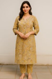 Yellow Flowered Cotton Kurti
