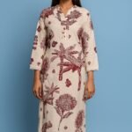 Women Long Khadi Kurti Coat Set with Side Pocket