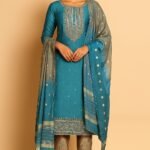 Beautiful Women Teal Blue Silk-Cotton Fabric 3-Pc Suit Set💙