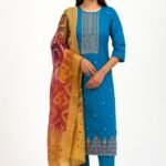 Firozi Teal Blue Cotton Polylaycra with Banarasi Dupatta