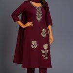 Women Zari Embroidery Silk 3-pc suit set (Purple)