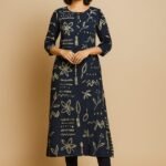 Pure Cotton Dark Blue Kurti with White Print