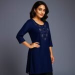 Blue Georgette Kurti with beautiful neck design