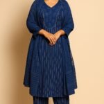 Cotton Suit with Embroidery and Lace Work 3-pc Suit Set (Blue)