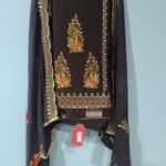 Unstitched Cotton Black Suit with front embroidery with Dupatta
