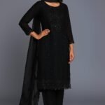 Women Black Georgette Kurta 3-pc Suit Set