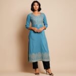 Women Light Blue Banarasi Silk Kurta