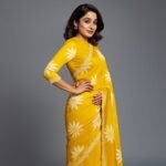 Georgette Yellow Saree with Flower Print