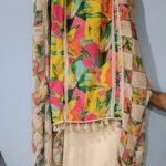Unstitched Cotton Yellow Flower print Suit with Dupatta