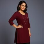 Maroon Georgette Kurti with beautiful neck design