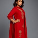 Women Zari Embroidery Silk 3-pc suit set (Red)