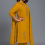 Women Zari Embroidery Silk 3-pc suit set (Yellow)
